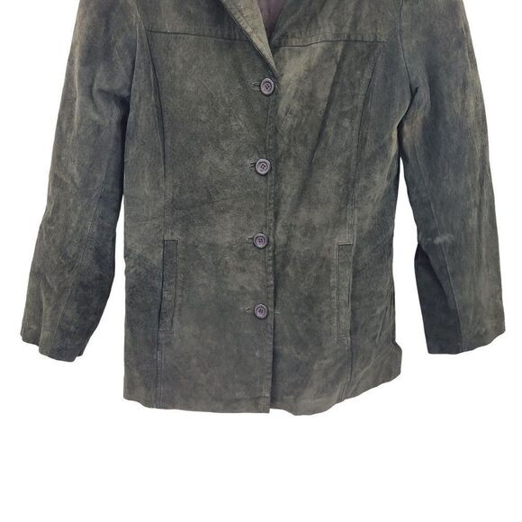 Vintage Express Leather Jacket Shacket Notched Collar Button Down Forest Green M - Picture 9 of 15